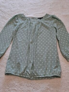 Sara Michelle Mint Green Polka Dot Pleated 3/4 Sleeve Blouse